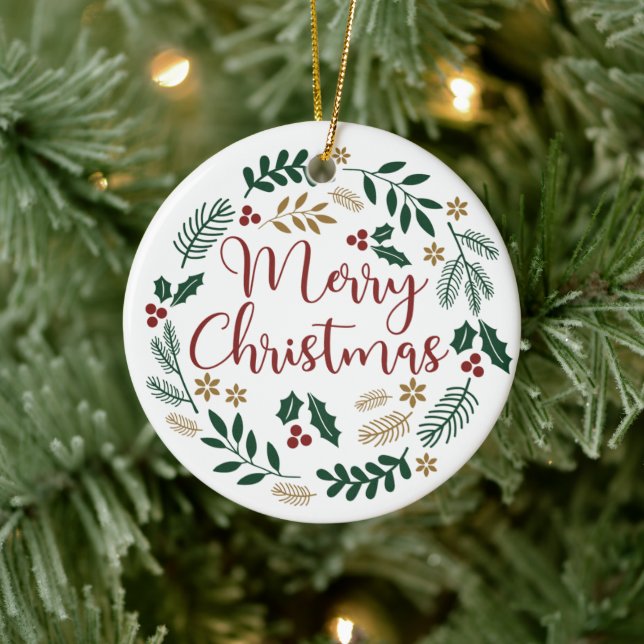 Merry Christmas Mistletoe Wreath Ceramic Tree Decoration (Tree)