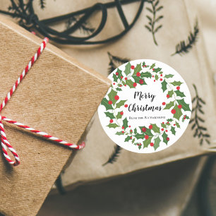 Merry Christmas Mistletoe Wreath Classic Round Sti Sticker