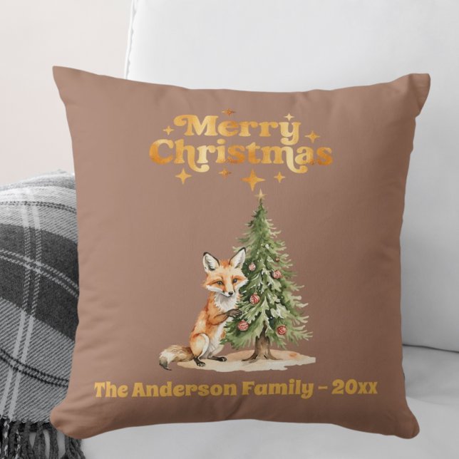 Merry Christmas mocha gold cute fox Cushion (Creator Uploaded)