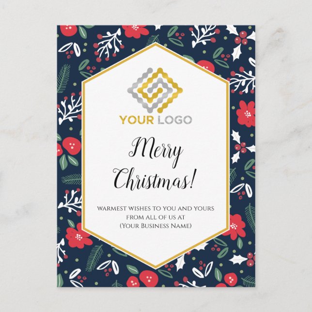 Merry Christmas Mod Flowers Logo Business Postcard (Front)