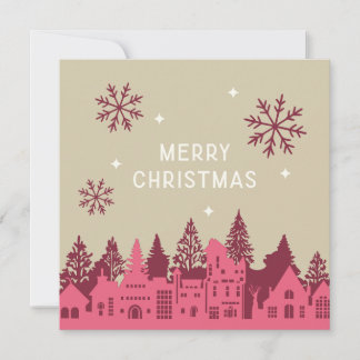 Merry Christmas Mod Village Pink Holiday Card