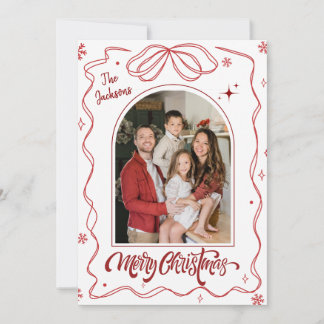 Merry Christmas modern 1 family arch photo red Holiday Card