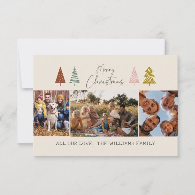 Merry Christmas Modern 3 PhotoCollage Holiday Card (Front)