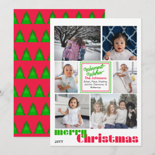 merry Christmas modern 6 photo Red and Green Holiday Card