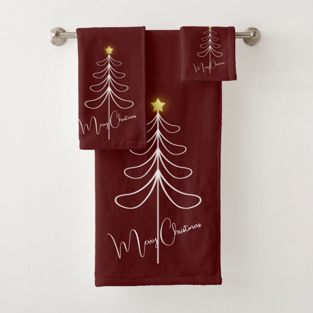 Merry Christmas Modern Abstract Christmas Tree  Bath Towel Set (Insitu)