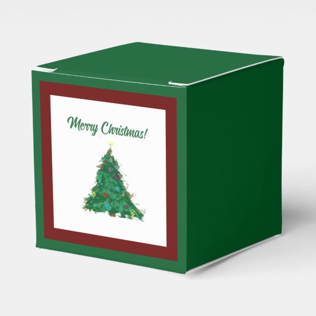 Merry Christmas Modern Art Cute Tiny Tree Favour Box (Front Side)