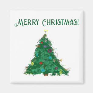 Merry Christmas Modern Art Cute Tiny Tree Magnet