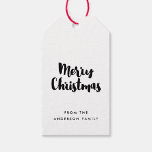 Merry Christmas modern black and white Gift Tags