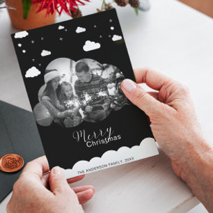 Merry Christmas Modern Black Cloud Photo Holliday  Invitation