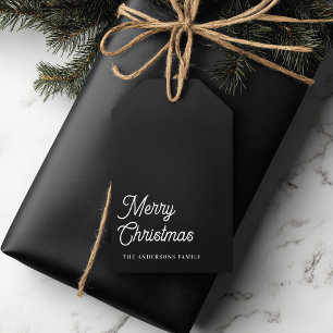 "Merry Christmas Modern Black Personalised Name Gift Tags