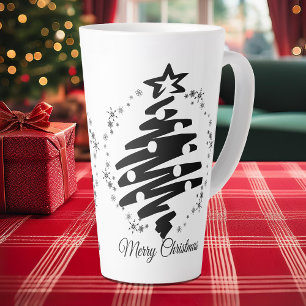 Merry Christmas Modern Black White Holiday Latte Mug