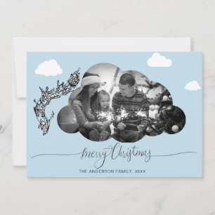 Merry Christmas Modern Blue, Cloud Photo Holliday Invitation