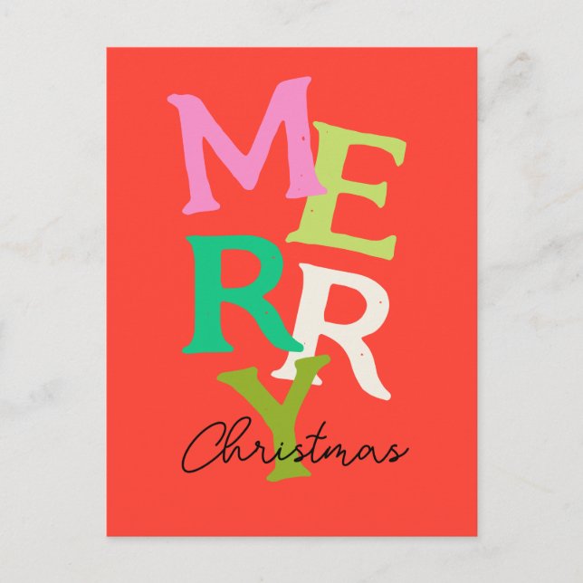 Merry Christmas Modern Bright Holiday Postcard (Front)
