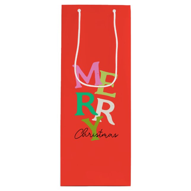 Merry Christmas Modern Bright Holiday Wine Gift Bag (Front)