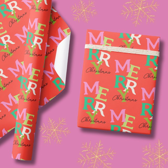 Merry Christmas Modern Bright Holiday Wrapping Paper (Modern Merry Christmas Wrapping Paper with typography )