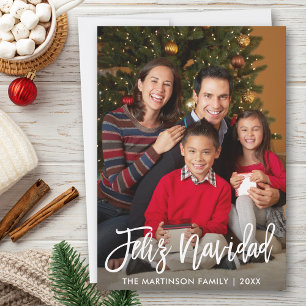 Merry Christmas Modern Brush Script Family Photo Holiday Card
