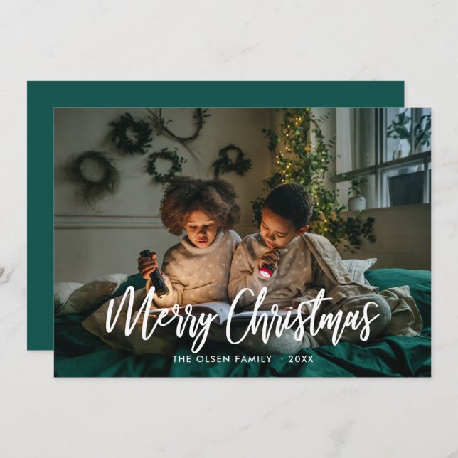 Merry Christmas Modern Brush Script Holiday Card (Front/Back)