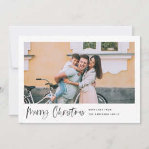 Merry Christmas Modern Brush Script Minimal Photo Holiday Card