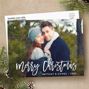 Merry Christmas Modern Brush Script Photo Postcard