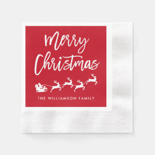 Merry Christmas Modern Brush Script Star Santa Napkin