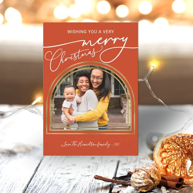 Merry Christmas Modern Calligraphy Arch Frame Holi Holiday Card (Creator Uploaded)