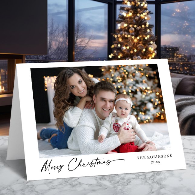 Merry Christmas Modern Calligraphy Elegant Photo Holiday Card (Available in high quality print or digital download for quick text messaging, email or self print.)