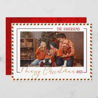 Merry Christmas modern chic 1 family photo red  Holiday Card