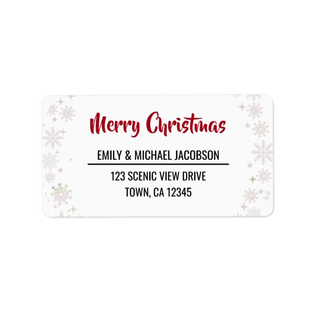 Merry Christmas Modern Chic Calligraphy Snowflakes Label (Front)