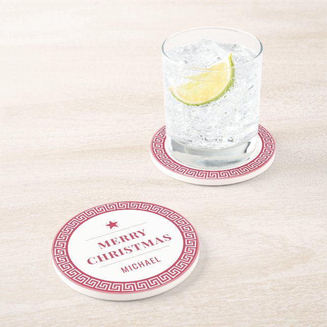 Merry Christmas Modern Chic Elegant Red Holiday  Coaster (Side)