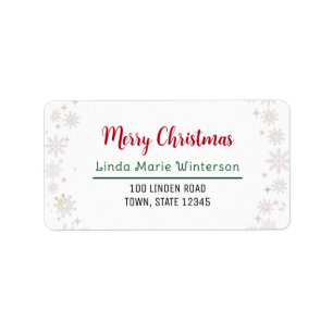 Merry Christmas Modern Chic Typography Snowflakes Label