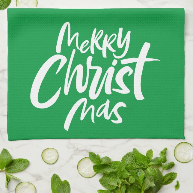 Merry Christmas Modern Christian Christian Kitchen Tea Towel (Folded)