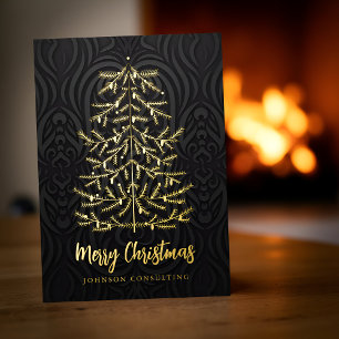 Merry Christmas Modern Christmas Tree Damask Foil Holiday Card