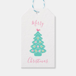 Merry Christmas - Modern Christmas Trees Pink Teal Gift Tags