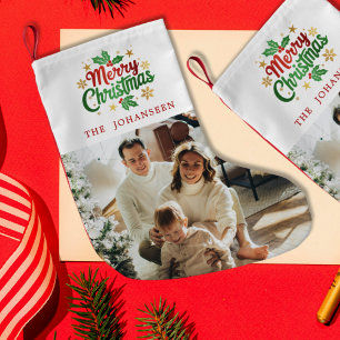 Merry Christmas Modern Classic Simple Family Photo Small Christmas Stocking