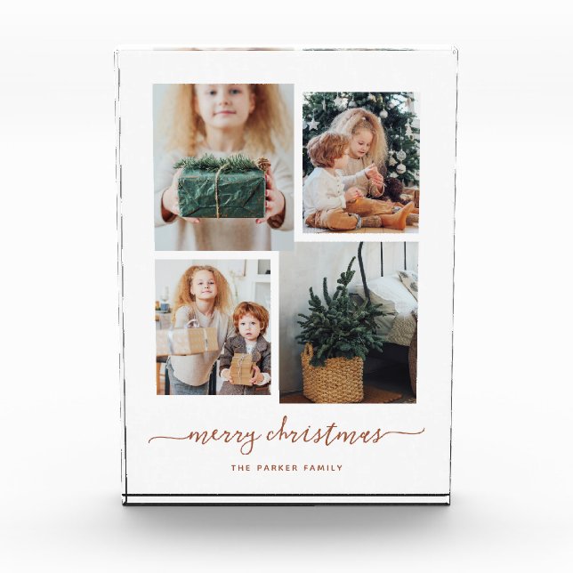 Merry Christmas | Modern Collage Four Photo Block (Front)