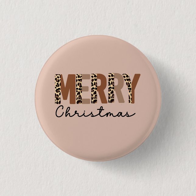 "Merry Christmas" Modern Colour Block Leopard Boho 3 Cm Round Badge (Front)