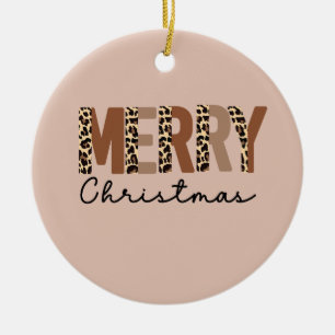 "Merry Christmas" Modern Colour Block Leopard Boho Ceramic Tree Decoration