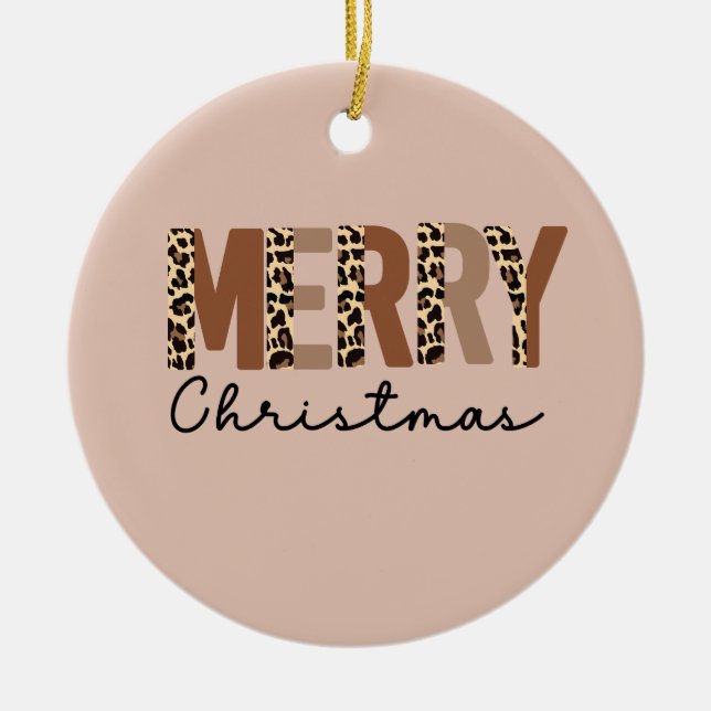 "Merry Christmas" Modern Colour Block Leopard Boho Ceramic Tree Decoration (Front)