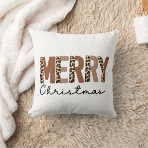"Merry Christmas" Modern Colour Block Leopard Boho Cushion