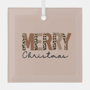 "Merry Christmas" Modern Colour Block Leopard Boho Glass Tree Decoration