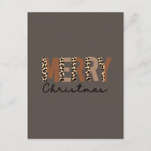 "Merry Christmas" Modern Colour Block Leopard Boho Holiday Postcard