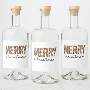 "Merry Christmas" Modern Colour Block Leopard Boho Liquor Bottle Label