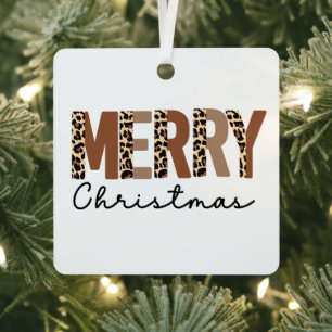 "Merry Christmas" Modern Colour Block Leopard Boho Metal Tree Decoration