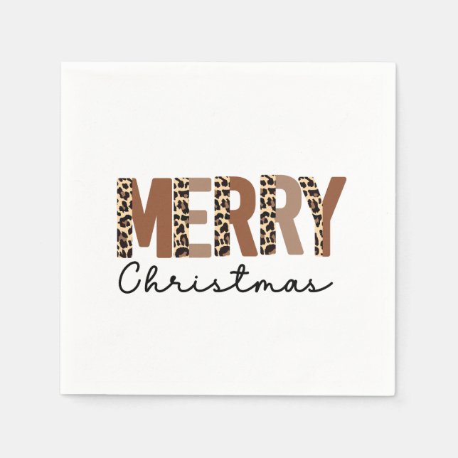 "Merry Christmas" Modern Colour Block Leopard Boho Napkin (Front)
