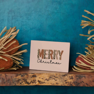 "Merry Christmas" Modern Colour Block Leopard Boho Plaque