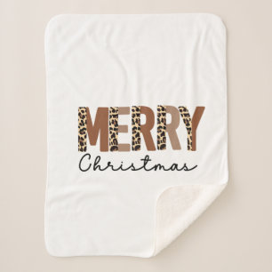 "Merry Christmas" Modern Colour Block Leopard Boho Sherpa Blanket