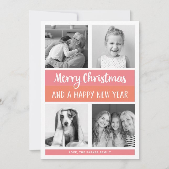 Merry Christmas | Modern Colour Block Photo Grid Holiday Card (Front)