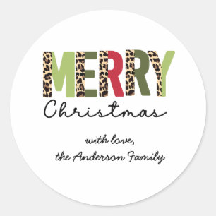 "Merry Christmas" Modern Colour Blocked Leopard  Classic Round Sticker