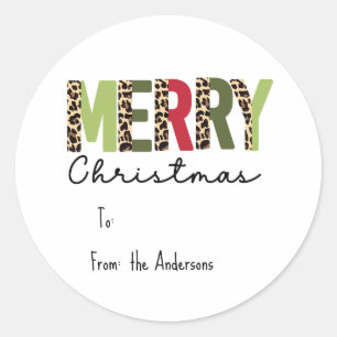 "Merry Christmas" Modern Colour Blocked Leopard  Classic Round Sticker