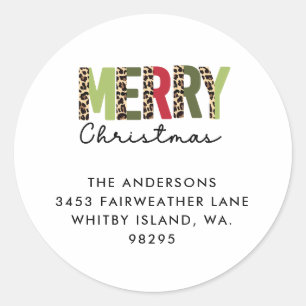 "Merry Christmas" Modern Colour Blocked Leopard  Classic Round Sticker